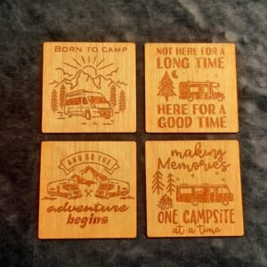 4 houten " Camper " onderzetters