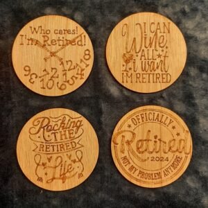 4 houten " Pensioen " onderzetters